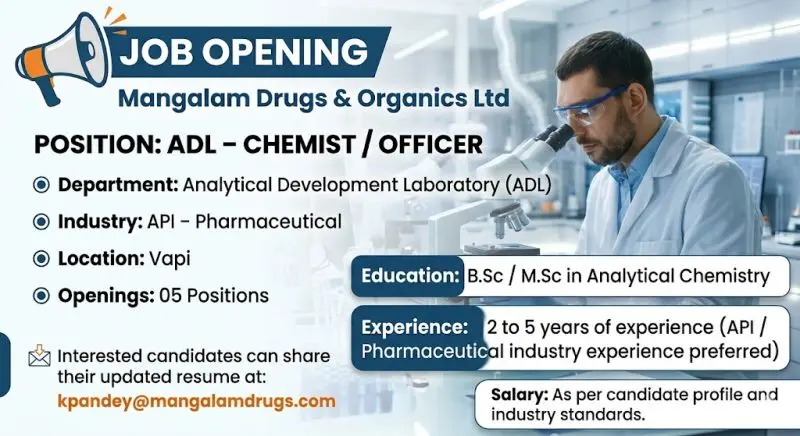 Mangalam Hiring ADL Chemist/Officer 3 Mangalam Hiring ADL Chemist/Officer