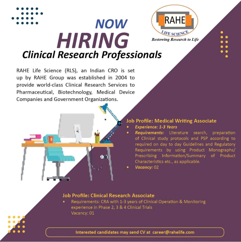 Clinical Research Associate, Medical Writer Job vacancies 2022